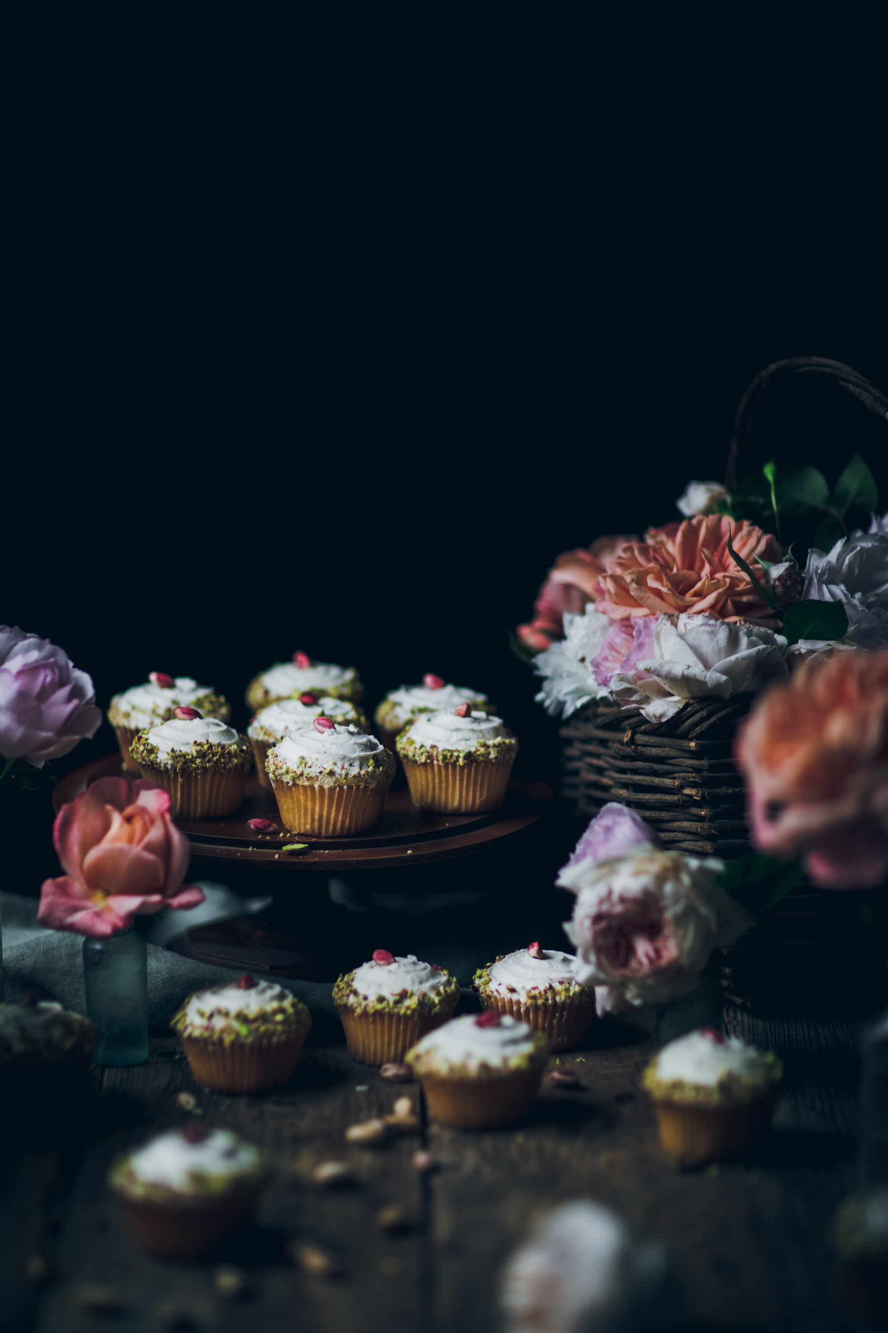Rose Cupcakes with Pistachio Buttercream