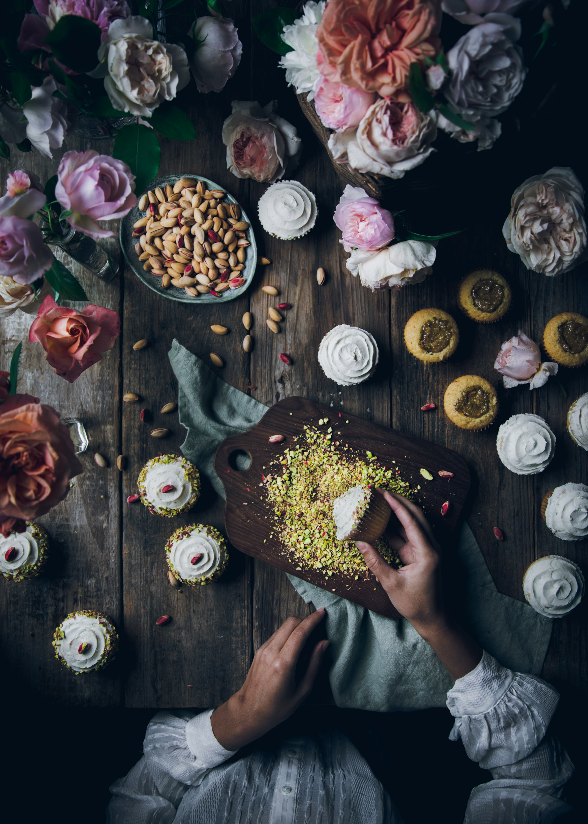 Rose Cupcakes with Pistachio Buttercream