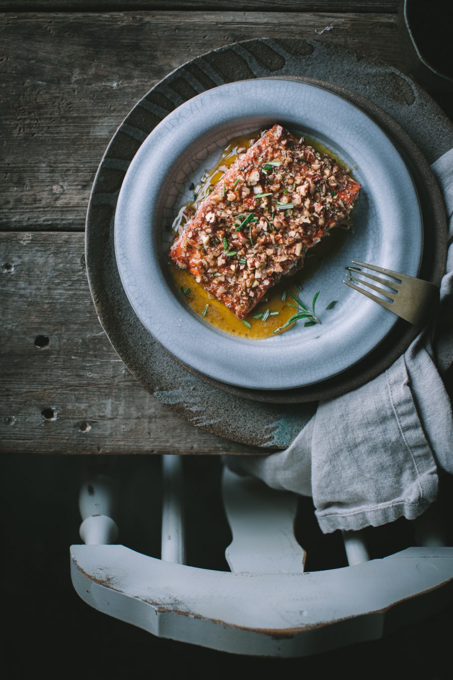 Baked Salmon with a Walnut and Rosemary Crust