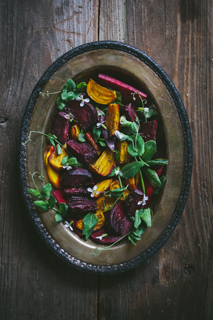 Roasted Beet Salad with Pea Shoots & Chèvre | Adventures in Cooking