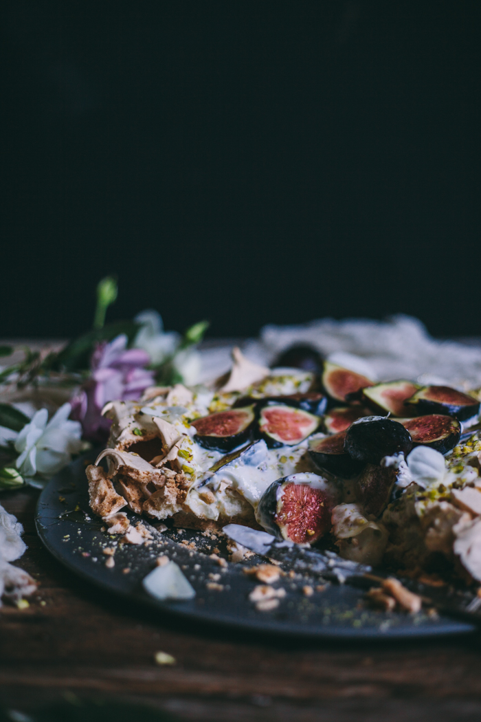 Pistachio and Rose Water Pavlova with Greek Yogurt, Honey, and Figs | Adventures in Cooking