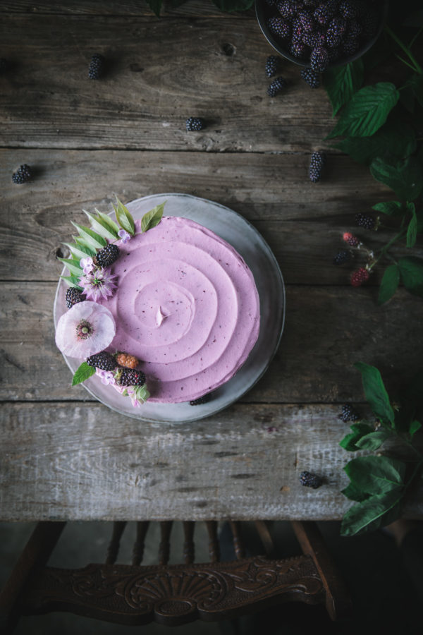 Rosemary Honey Cake With Blackberry Buttercream