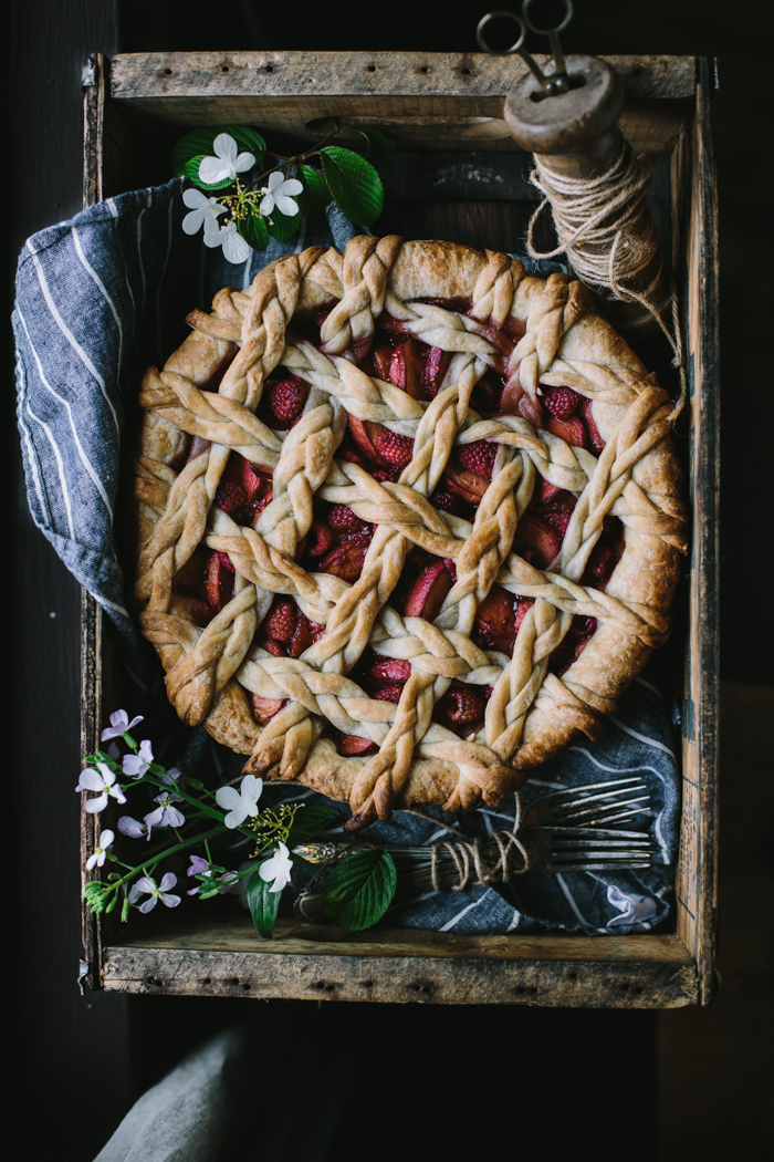 Peach Pie with Raspberries