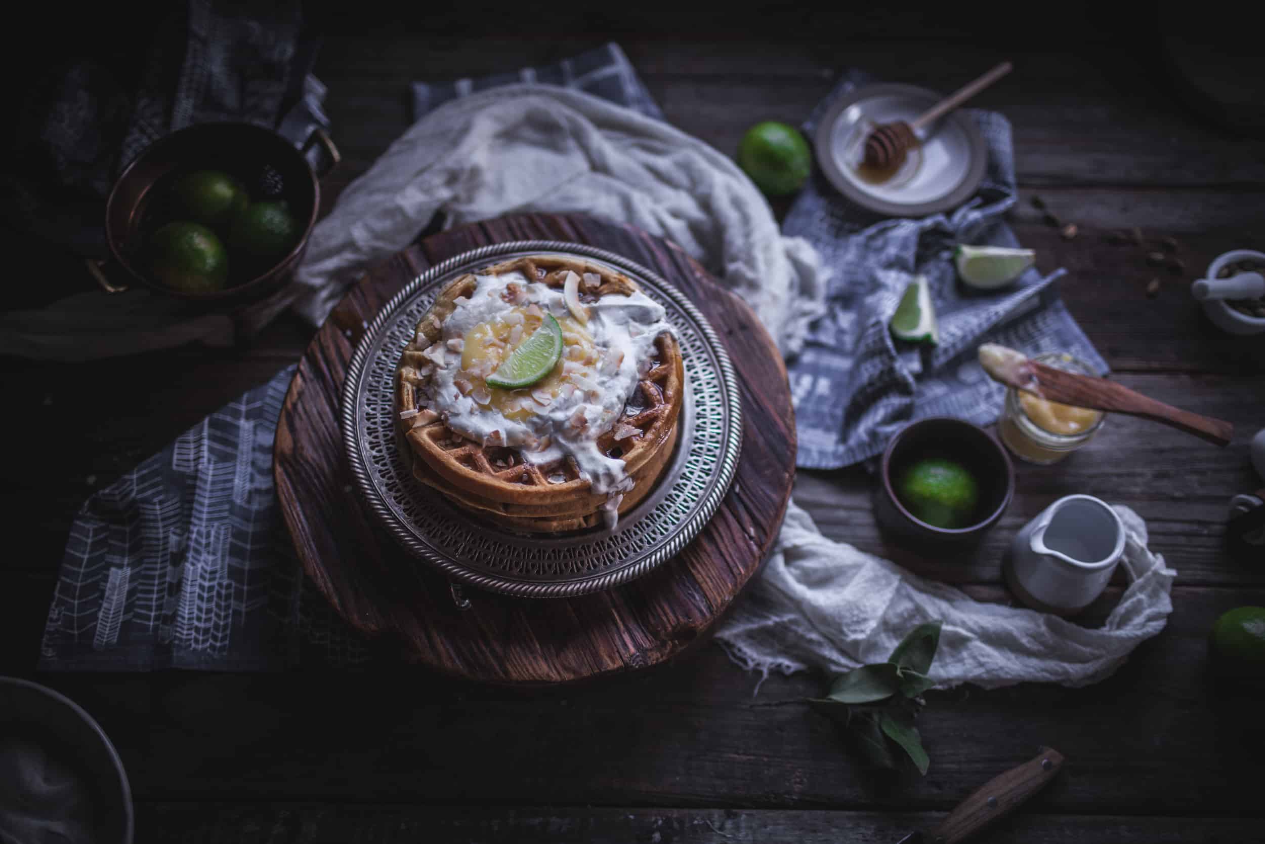 Coconut Waffles with Lime Curd & Cardamom Whipped Cream by Eva Kosmas Flores