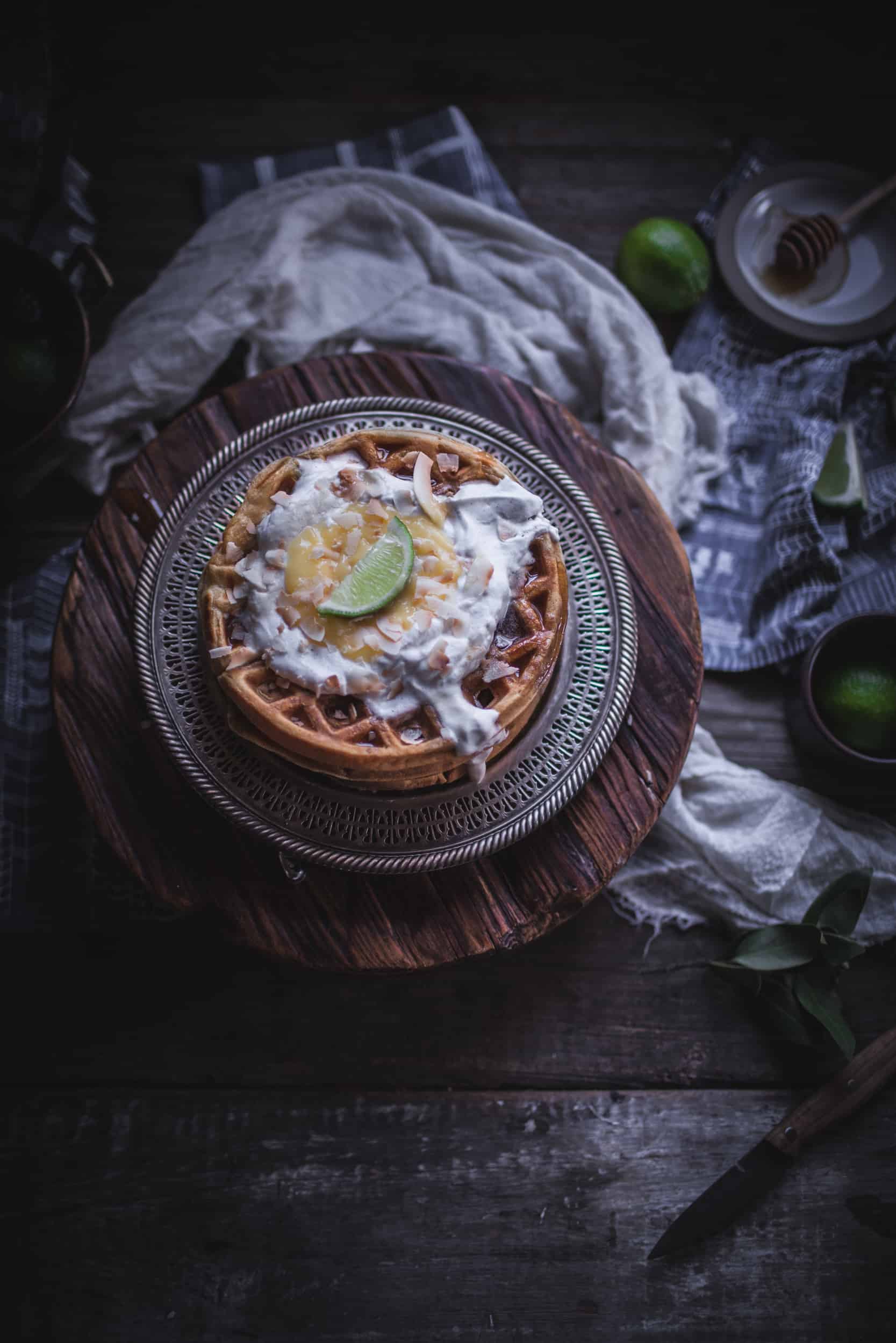 Coconut Waffles with Lime Curd & Cardamom Whipped Cream by Eva Kosmas Flores