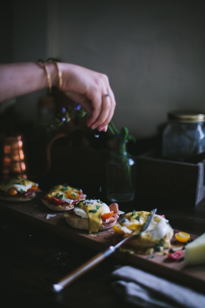 Eggs Benedict with Manchego, Tomatoes, Prosciutto & A Sage Hollandaise Sauce by Eva Kosmas Flores | Adventures in Cooking