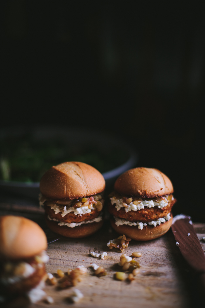 Sliders with Caramelized Green Onions & Sheep's Cheese by Eva Kosmas Flores | Adventures in Cooking