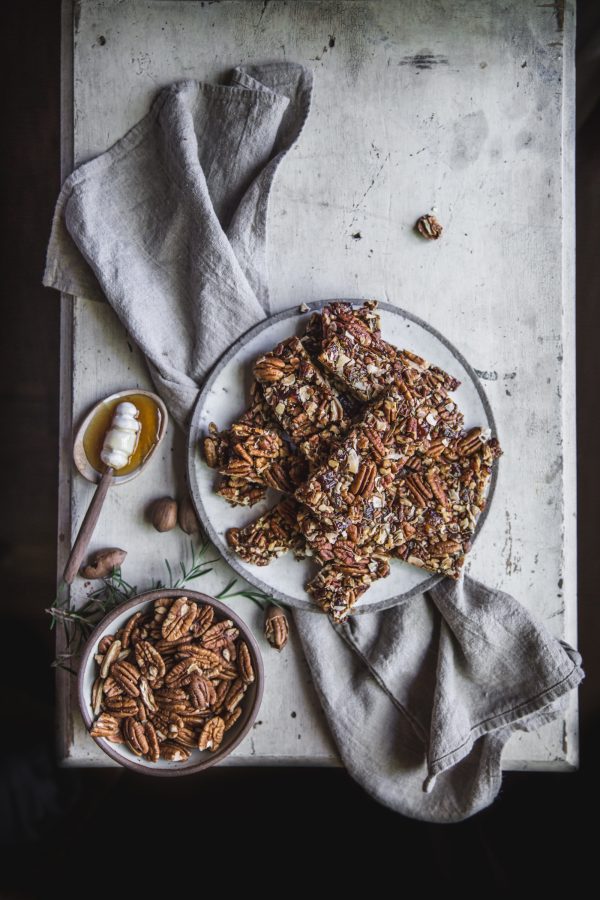 Savory Pecan and Rosemary Granola Bars with Honey, Dates, and Coconut by Eva Kosmas Flores of Adventures in Cooking
