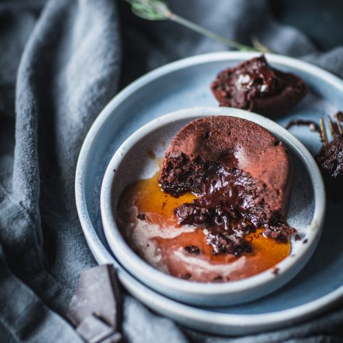 Molten Chocolate Lava Fudge Cakes with Cold Brew Syrup Easy Fast Dessert Recipe