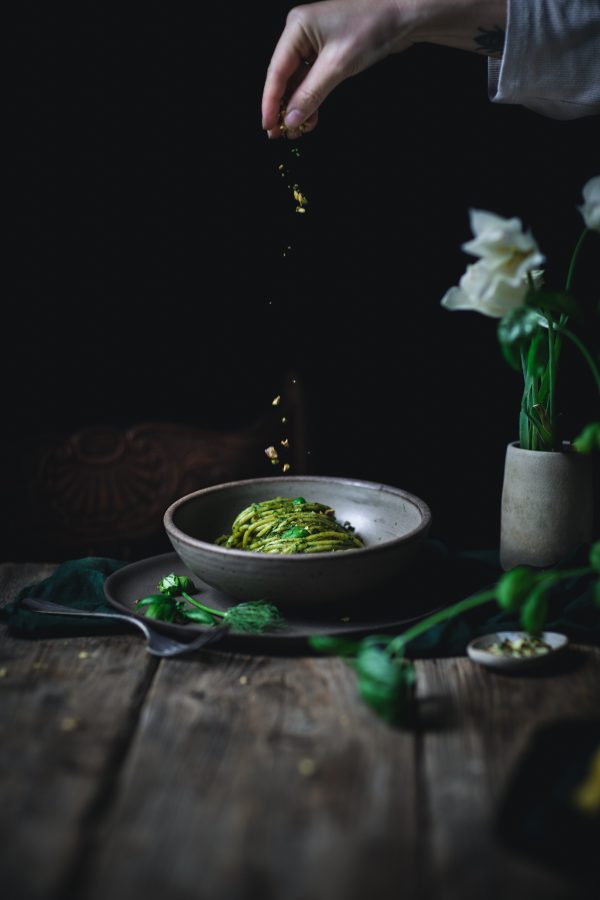 Bucatini Pistachio Pesto by Eva Kosmas Flores