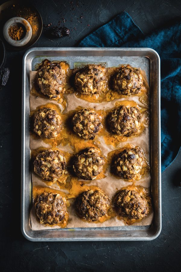 Moroccan Meatballs with Lemon Yogurt Dip and Roasted Broccolini