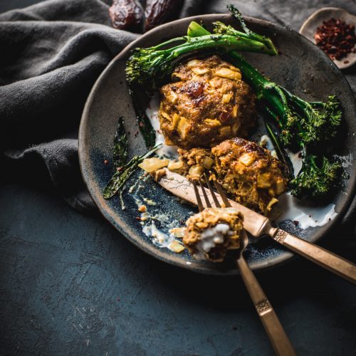 Moroccan Meatballs with Lemon Yogurt Dip and Roasted Broccolini