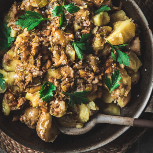 Chestnut Brown Butter Potatoes with Caramelized Leeks