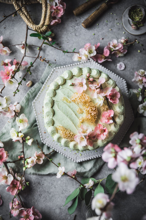 Honey Orange Blossom Cake with Pistachio Buttercream