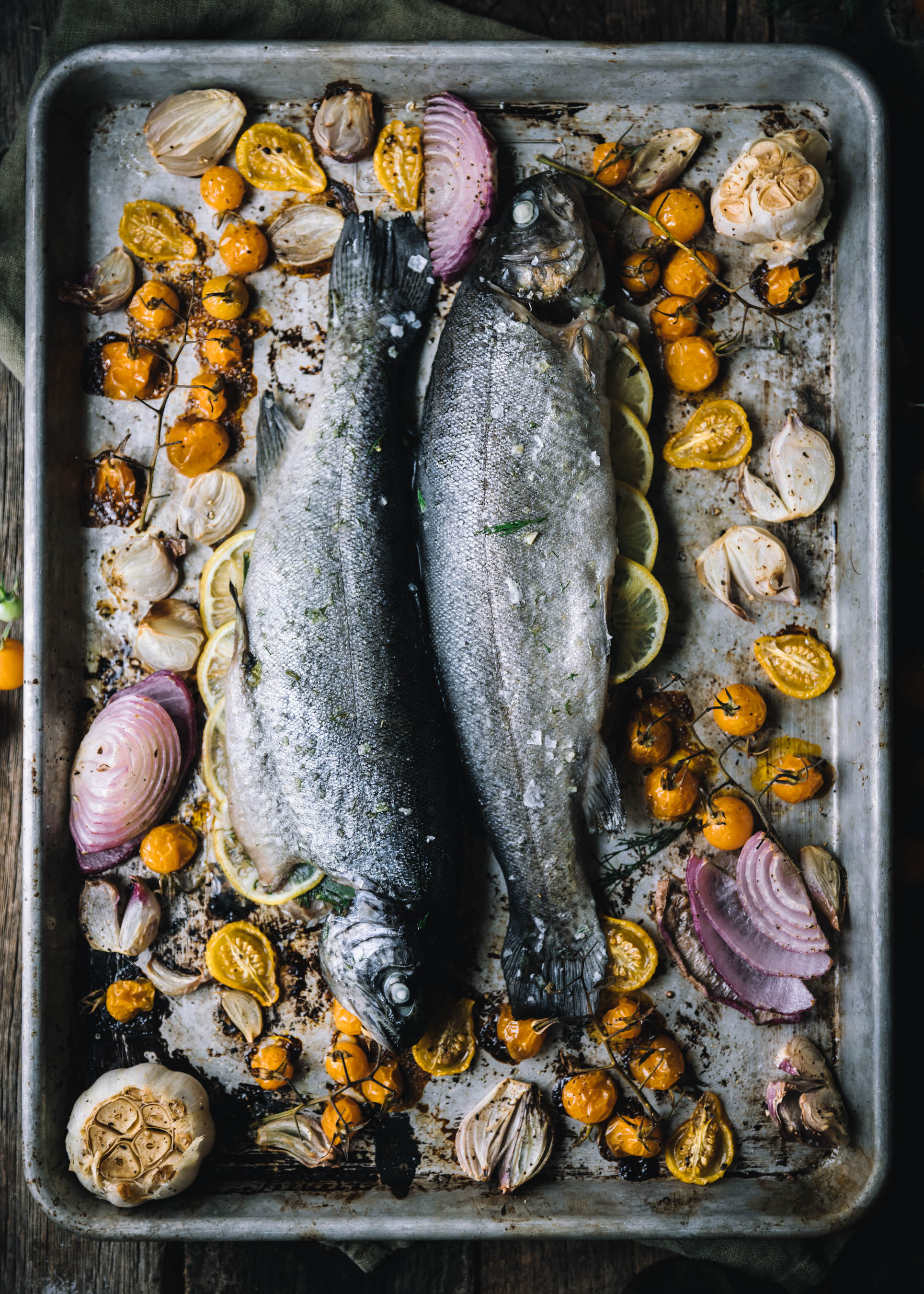 Sheet Pan Roasted Trout with Cherry Tomatoes
