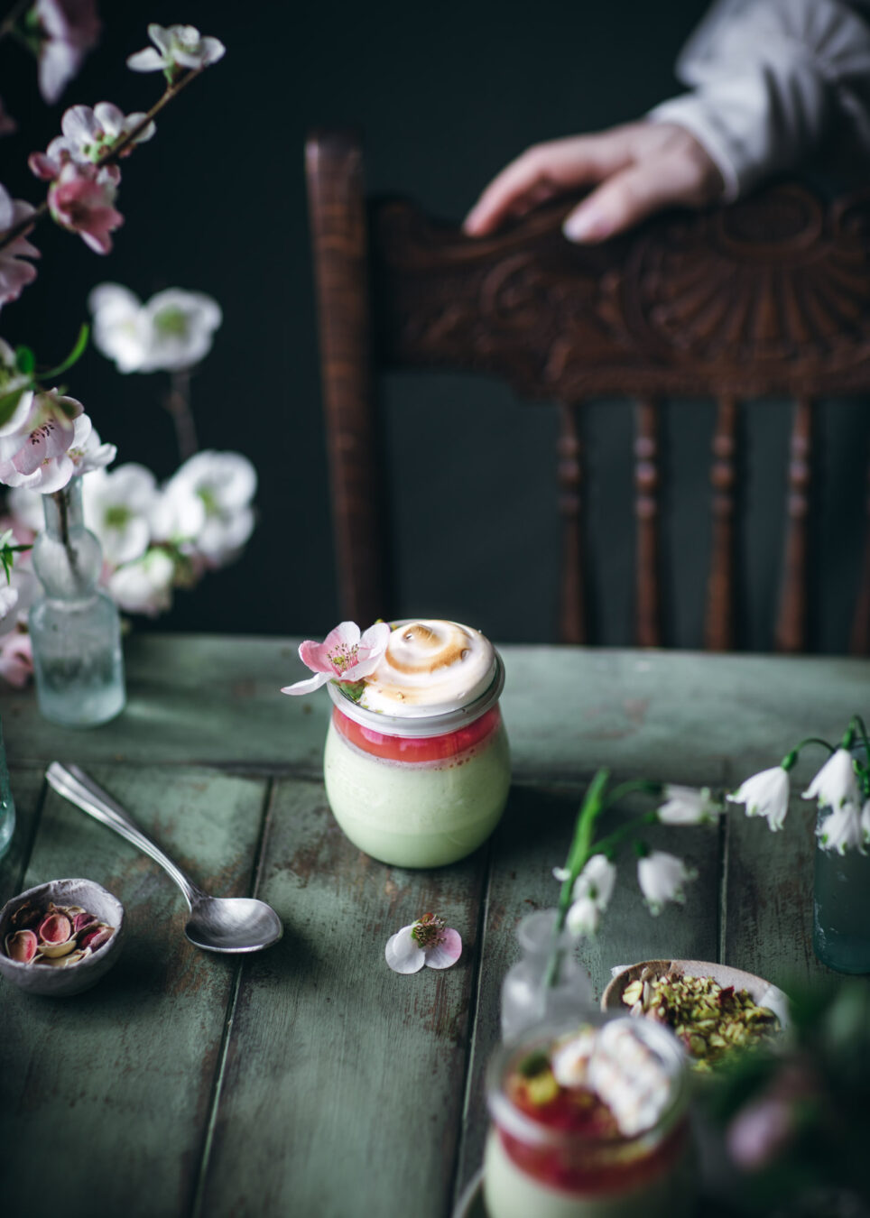 Pistachio Panna Cotta with Rhubarb and Meringue Adventures in Cooking