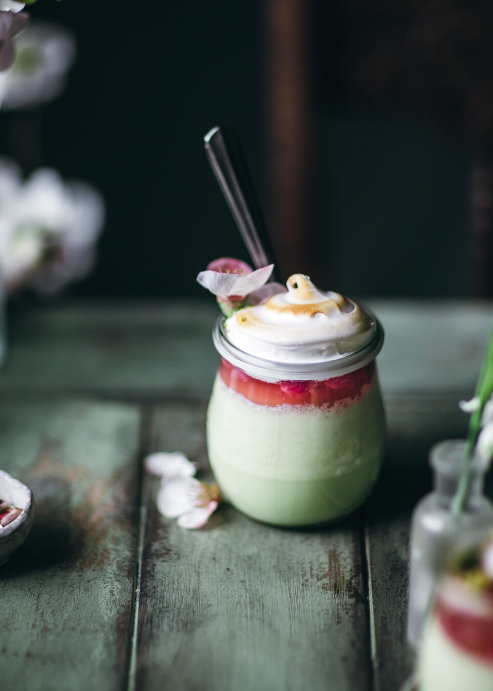 Pistachio Panna Cotta with Rhubarb and Meringue Adventures in Cooking