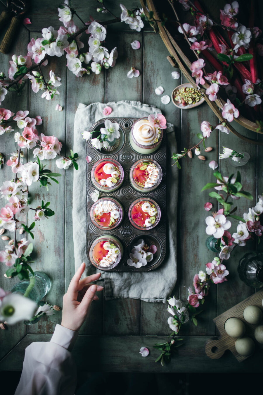 Pistachio Panna Cotta with Rhubarb and Meringue Adventures in Cooking