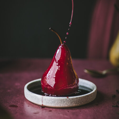 Red Wine and Cranberry Poached Pears