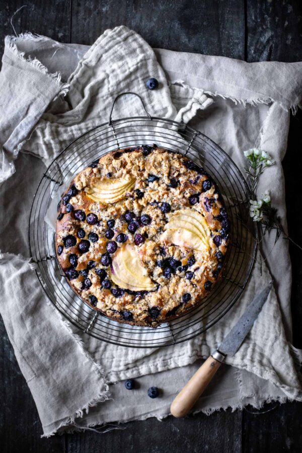 Blueberry Almond Cake with Oat Streusel