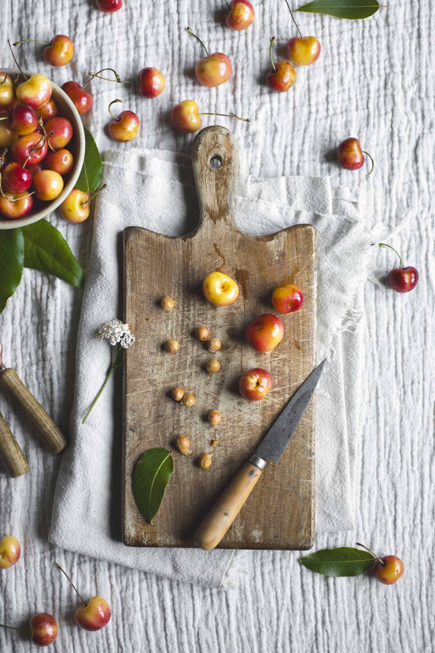 Cherries on Cutting Board